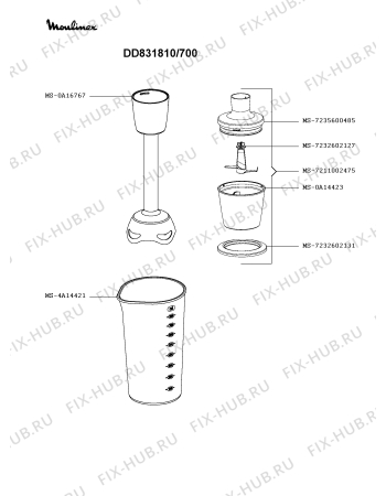 Взрыв-схема блендера (миксера) Moulinex DD831810/700 - Схема узла TP005320.1P2