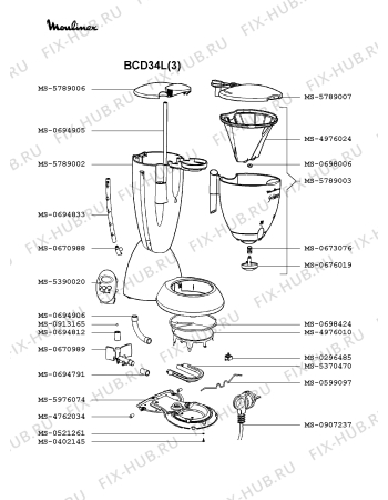 Взрыв-схема кофеварки (кофемашины) Moulinex BCD34L(3) - Схема узла CP002427.6P2