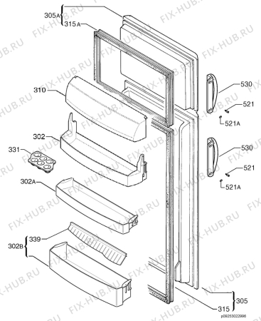 Взрыв-схема холодильника Zoppas PD350 - Схема узла Door 003