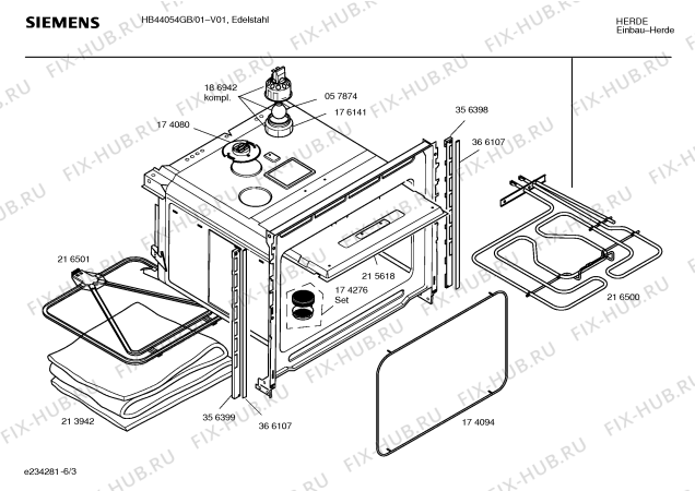 Взрыв-схема плиты (духовки) Siemens HB44054GB - Схема узла 03