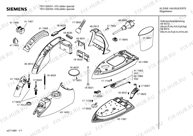 Схема №1 TB11320 slider special с изображением Корпус для утюга (парогенератора) Siemens 00431399