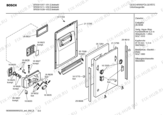 Схема №3 SRI3015 с изображением Инструкция по эксплуатации для электропосудомоечной машины Bosch 00596964