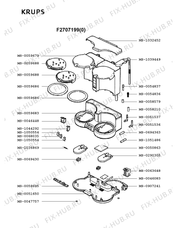 Взрыв-схема кофеварки (кофемашины) Krups F2707199(0) - Схема узла TP001612.1P2