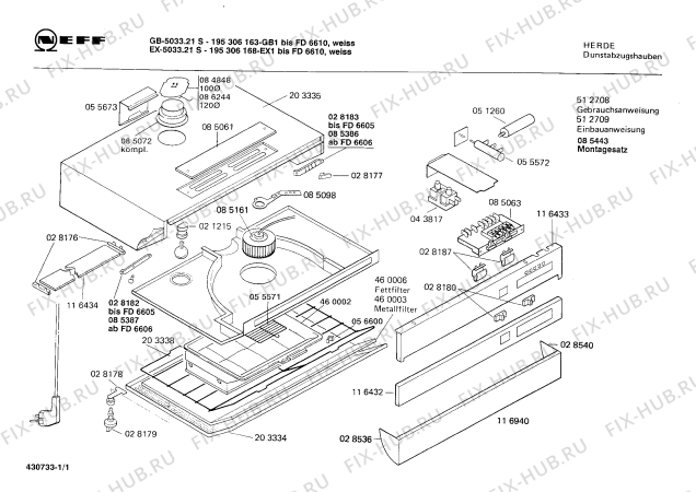 Схема №1 195306168 EX-5033.21S с изображением Панель для вытяжки Bosch 00116432