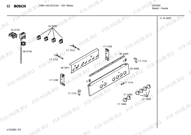 Схема №1 HSN422HEU с изображением Ручка конфорки для плиты (духовки) Bosch 00171530