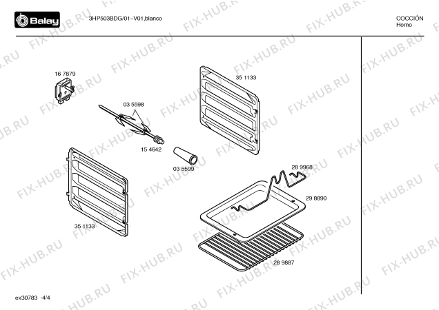 Взрыв-схема плиты (духовки) Balay 3HP503BDG 3dv503bx - Схема узла 04