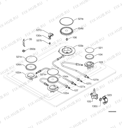 Взрыв-схема плиты (духовки) Aeg Electrolux 60404G-M - Схема узла Functional parts 267