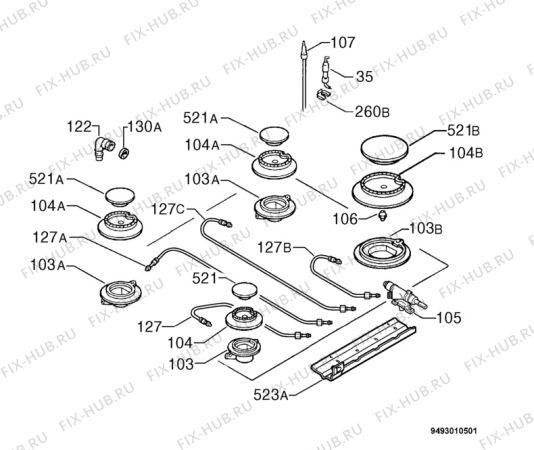 Взрыв-схема плиты (духовки) Electrolux ZGF64BK - Схема узла Functional parts 267