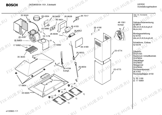 Схема №1 DKE685B с изображением Инструкция по эксплуатации для вытяжки Bosch 00528819