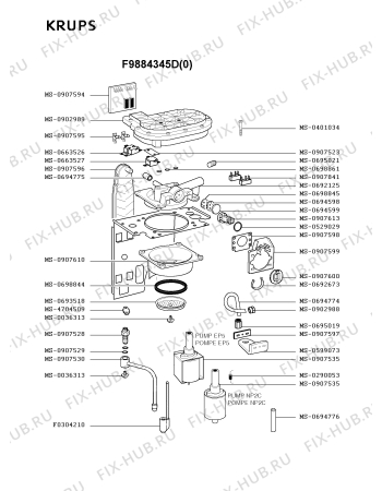 Взрыв-схема кофеварки (кофемашины) Krups F9884345D(0) - Схема узла GP001870.0P2