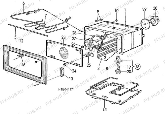 Взрыв-схема посудомоечной машины Husqvarna Electrolux QSG620 - Схема узла H10 Main Oven Cavity (large)
