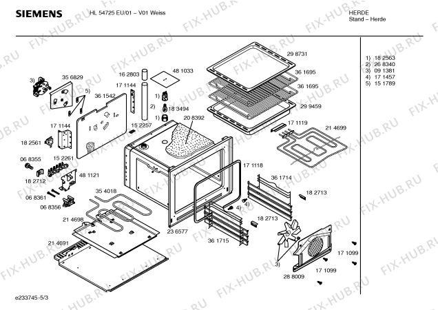 Взрыв-схема плиты (духовки) Siemens HL54725EU - Схема узла 03