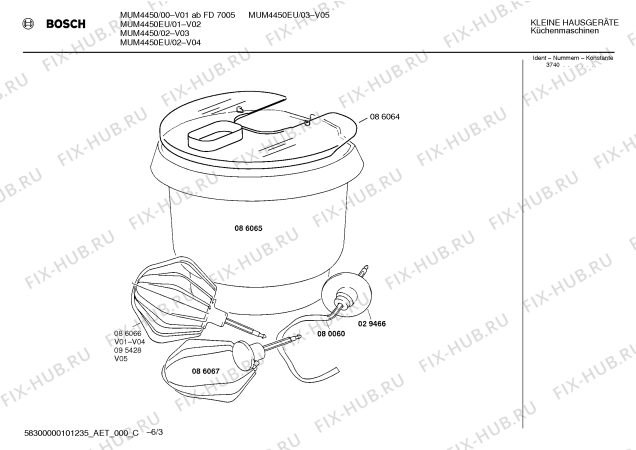 Взрыв-схема кухонного комбайна Bosch MUM4450EU - Схема узла 03