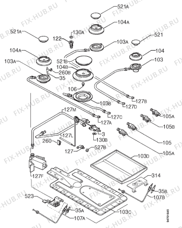 Взрыв-схема плиты (духовки) Zanussi CG5536W-K - Схема узла Functional parts 267