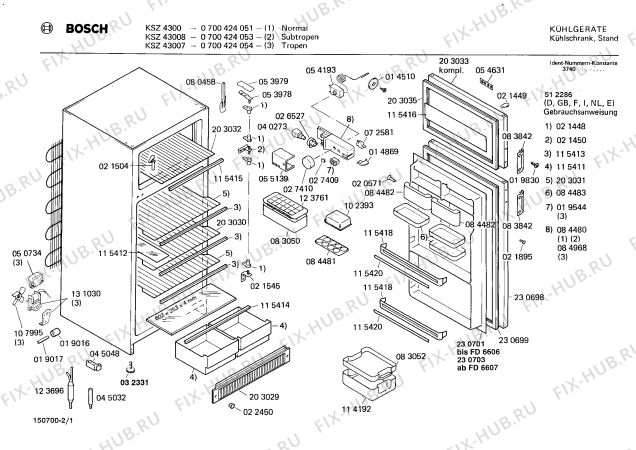 Схема №1 0700424054 KSZ43007 с изображением Опорная ножка для холодильной камеры Bosch 00032331