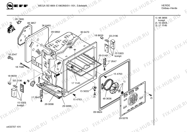 Схема №1 E1863N0 MEGA SE 1869 с изображением Панель управления для плиты (духовки) Bosch 00366685