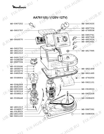 Взрыв-схема кухонного комбайна Moulinex AA7611(0) - Схема узла 2P000194.6P3