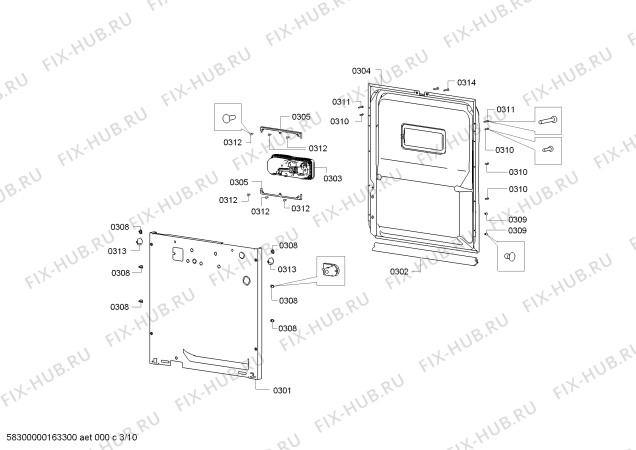 Схема №3 SM55E532CH с изображением Передняя панель для посудомойки Siemens 00741239