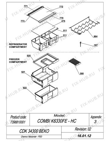 Схема №4 CDK34300 BEKO (7398810001) с изображением Дверка для холодильника Beko 4569790100