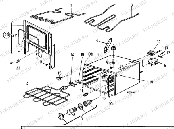 Взрыв-схема комплектующей Zanussi ZS65 - Схема узла H10 Main Oven Cavity (large)