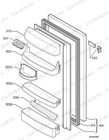 Взрыв-схема холодильника Faure FRI235W - Схема узла Door 003