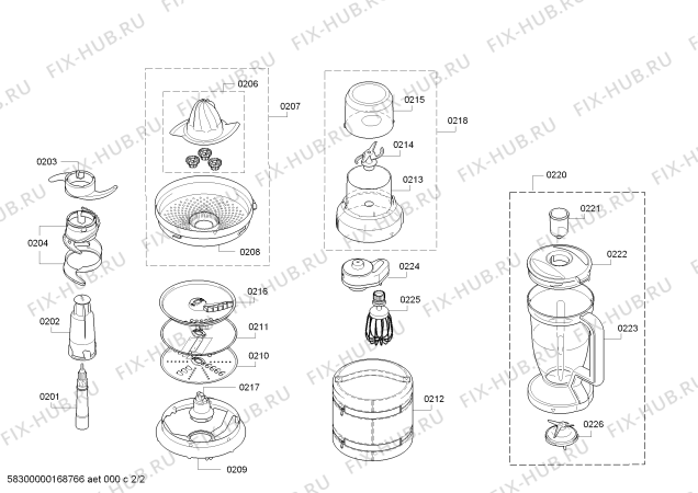 Взрыв-схема кухонного комбайна Bosch MCM68861 - Схема узла 02