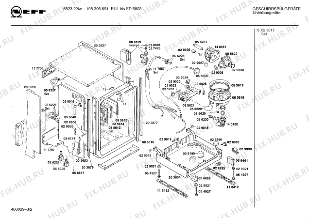 Схема №2 195306693 5523.22IW с изображением Панель для электропосудомоечной машины Bosch 00118633