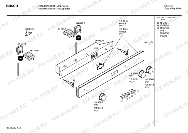 Схема №1 HBN7061GB с изображением Панель управления для духового шкафа Bosch 00434855