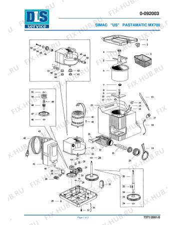 Схема №1 PASTAMATIC MX700 с изображением Корпусная деталь для кухонного комбайна DELONGHI VT554001