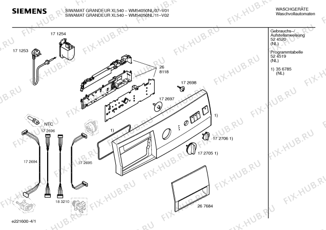 Схема №3 WM54050NL SIWAMAT Grandeur XL 540 с изображением Таблица программ для стиралки Siemens 00524519