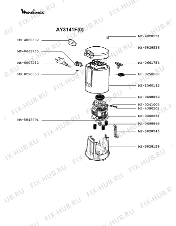 Взрыв-схема блендера (миксера) Moulinex AY3141F(0) - Схема узла 5P001361.3P2