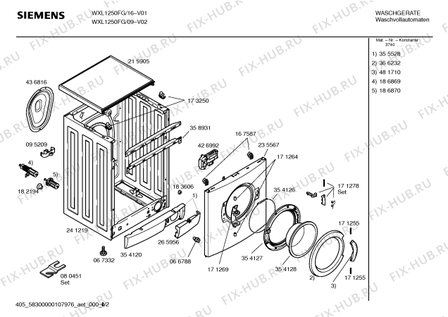 Схема №2 WXL1250FG Siwamat XL 1250 с изображением Таблица программ для стиральной машины Siemens 00591503