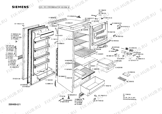 Схема №1 KS3738 с изображением Внутренняя дверь для холодильника Siemens 00230160