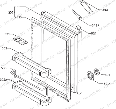 Взрыв-схема холодильника Zanussi ZKC54L - Схема узла Door 003