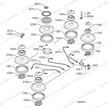 Взрыв-схема плиты (духовки) Zanussi ZGG782CX - Схема узла Functional parts 267