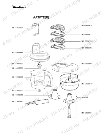 Взрыв-схема кухонного комбайна Moulinex AATFTE(R) - Схема узла QP002407.4P4