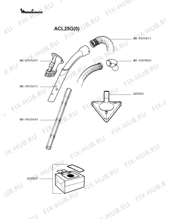 Взрыв-схема пылесоса Moulinex ACL25G(0) - Схема узла AP002207.8P3