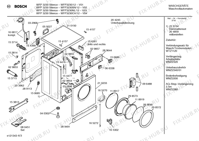 Схема №5 WFP3230SN WFP3230 Silence с изображением Таблица программ для стиралки Bosch 00520446