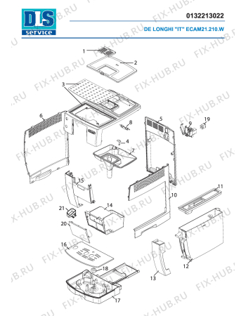 Схема №3 INTENSA  ECAM21.210.W с изображением Корпусная деталь для электрокофемашины DELONGHI 5513219351