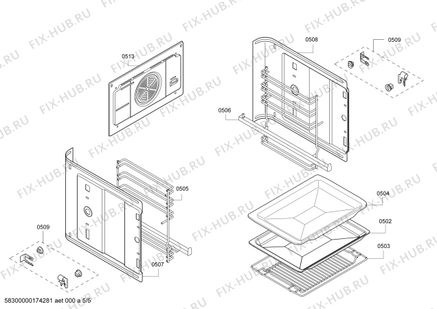 Взрыв-схема плиты (духовки) Bosch HBG43R450Q H.BO.NP.L2D.IN.GLASS.B4/.X.E0_C/// - Схема узла 05