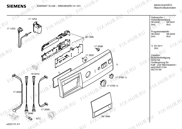 Схема №2 WM54850RK SIWAMAT XL 548 с изображением Инструкция по установке и эксплуатации для стиральной машины Siemens 00586441