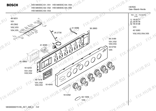 Схема №1 HSV485SSC Bosch с изображением Инструкция по эксплуатации для плиты (духовки) Bosch 00586353