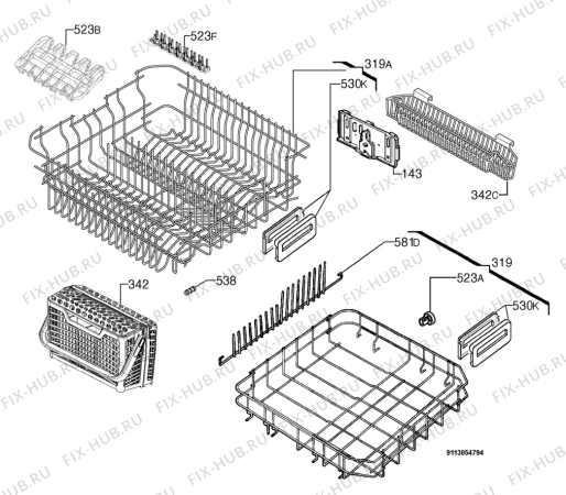 Взрыв-схема посудомоечной машины Electrolux ESF66610X - Схема узла Basket 160