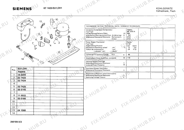 Взрыв-схема холодильника Siemens KT1423 - Схема узла 02