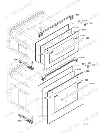 Взрыв-схема плиты (духовки) Electrolux EOD67043K - Схема узла Door 003