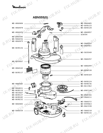 Взрыв-схема пылесоса Moulinex ABN555(0) - Схема узла EP002175.8P2