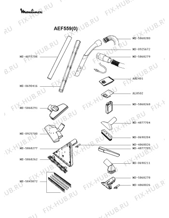 Взрыв-схема пылесоса Moulinex AEF559(0) - Схема узла CP002287.2P3