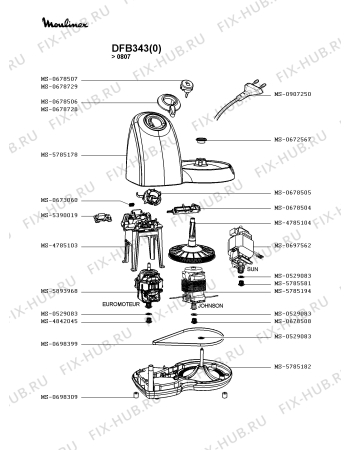 Взрыв-схема кухонного комбайна Moulinex DFB343(0) - Схема узла QP003159.8P2