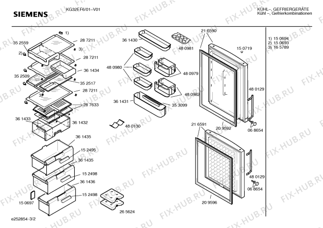 Взрыв-схема холодильника Siemens KG32EF6 - Схема узла 02