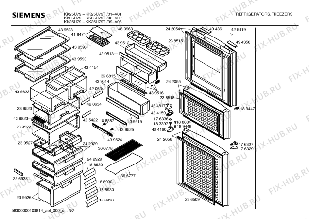 Схема №1 KK25U79TI с изображением Сопротивление Metox для холодильника Siemens 00178327
